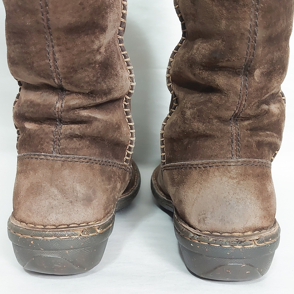 UGG Brown Leather Sheepskin Boots Women Size 7 Slouchy Pullon Cozy Winter Shoes - Picture 9 of 15